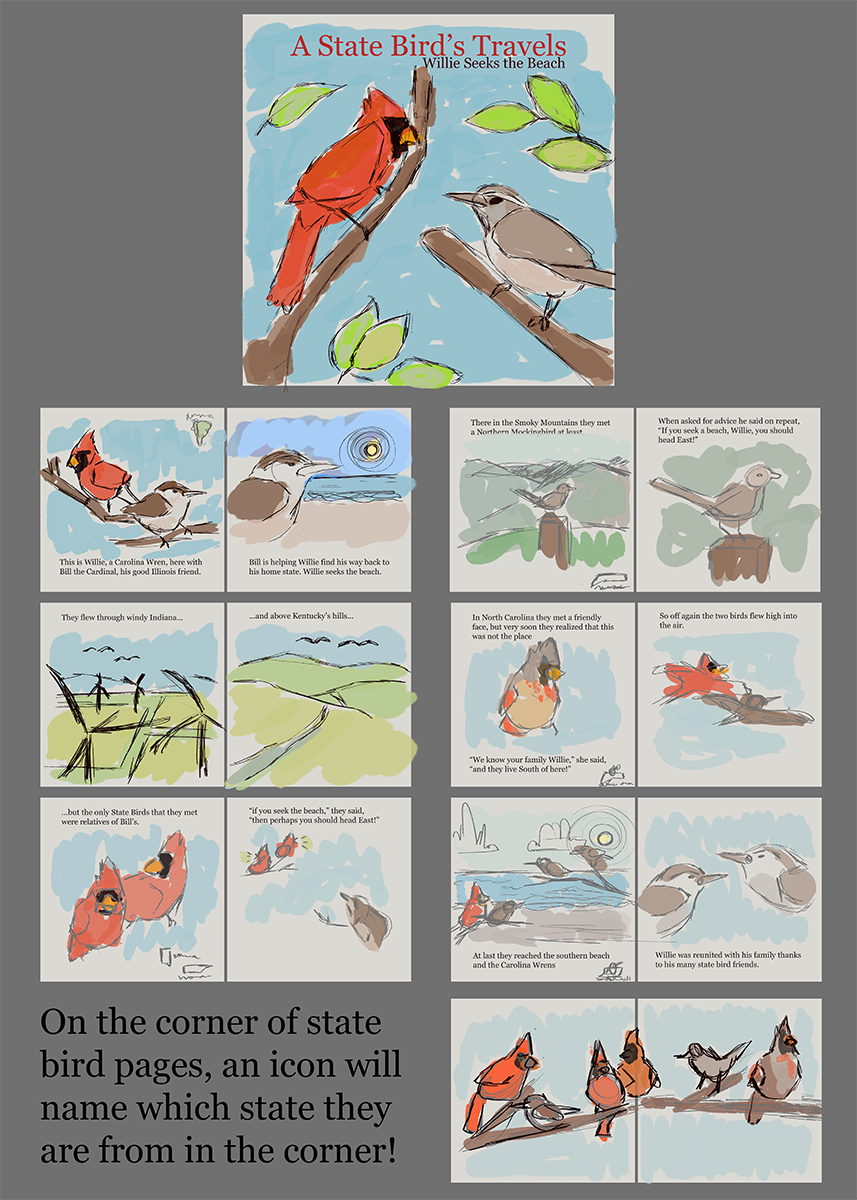 A State Bird’s Travels – Willie Seeks the Beach (Book Cover and Page Layout Mockup)